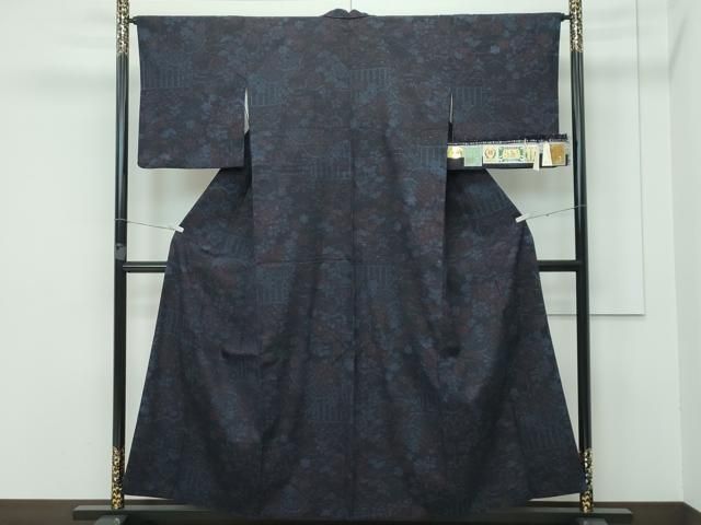 平和屋着物 上 本場結城紬 重要無形文化財 奥順 80亀甲 籬草花文 証紙付き CZAA3417s5