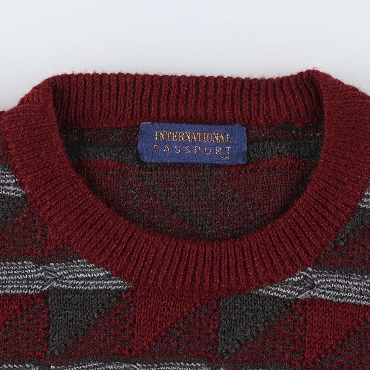 古着 INTERNATIONAL PASSPORT 総柄 アクリルニットセーター メンズXL 