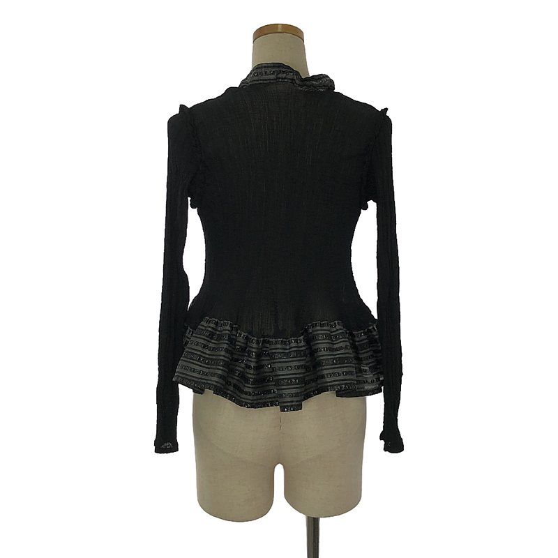 【美品】  me ISSEY MIYAKE / ミーイッセイミヤケ | シースルークレープ ペプラム シャツ | ブラック/グレー | レディース 美品】 me ISSEY MIYAKE / ミーイッセイミヤケ | シースルー