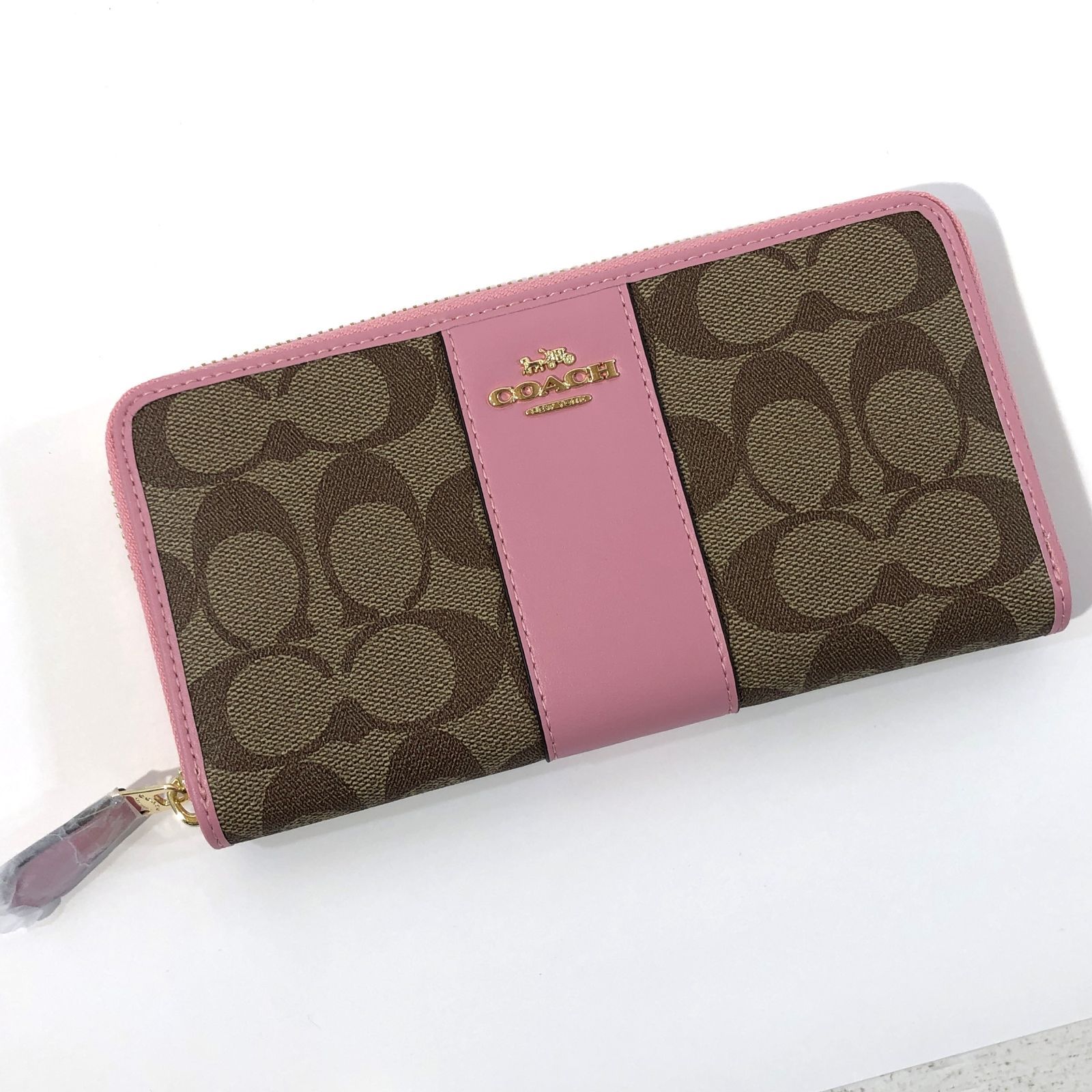 紫波85-0027】COACH コーチ 長財布 シグネチャー キャンバス レザー 