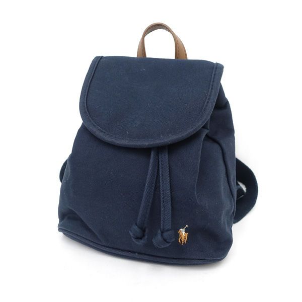 RALPH LAUREN / ラルフローレン ミニリュック ネイビー　ブラウン　ポイント刺繍 【バッグ/バック/BAG/鞄/カバン】 ブランド【中古】 