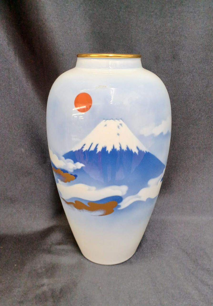 深川製磁 花器 雲金光明富士 Fukagawa Seiji Flower Vase Clouds and G Shining Fuji