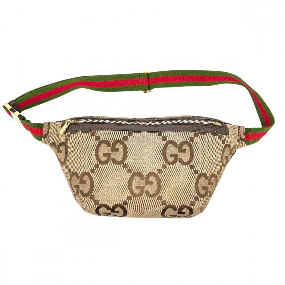 グッチ ウエストバッグ メンズ ジャンボGG ベルトバッグ ボディバッグ ウェブストライプ 鞄 かばん GUCCI 696031 キャンバス レザー ブラウン 茶 ゴールド金具