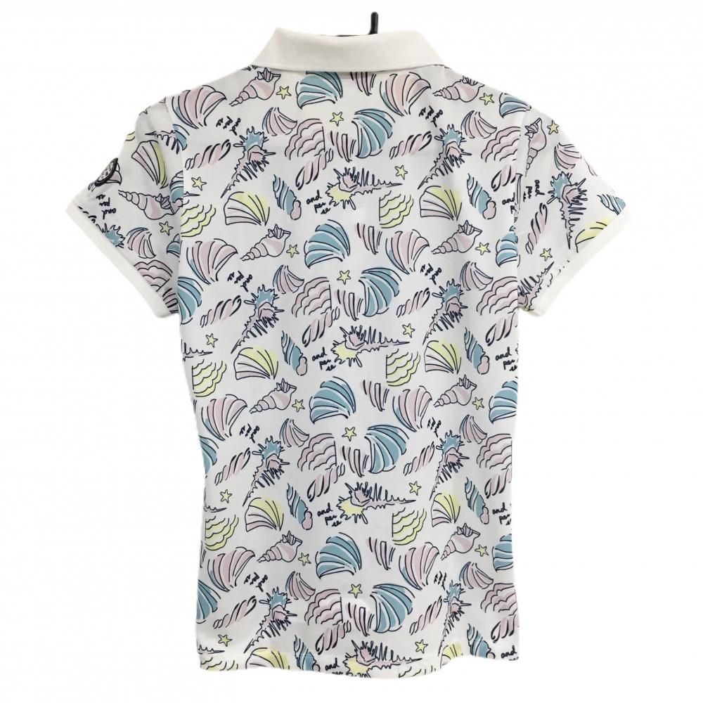 アンパスィ 半袖ポロシャツ 白×マルチカラー 総柄 貝  レディース L ゴルフウェア and per se