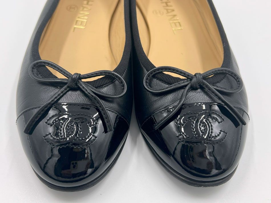 美品　CHANEL シャネル　バレリーナ　ラムスキン　パテント　カーフスキン バレリーナ - ラムスキン & パテント カーフスキン、ブラック