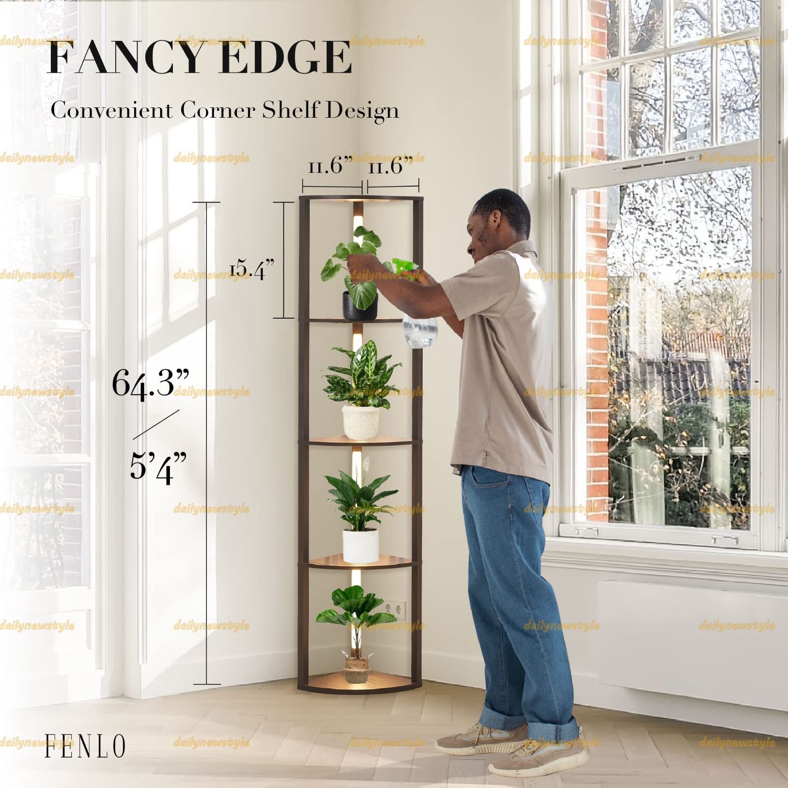 人気推薦 コーナーシェルフ フロアランプ リビングルーム用 調光機能付き LEDキュリオキャビネット スタンディングランプ ディスプレイシェルフ付き 背の高いフロアランプ 頑丈なコーナーディスプレイキャビネット - ファンシーエッジ