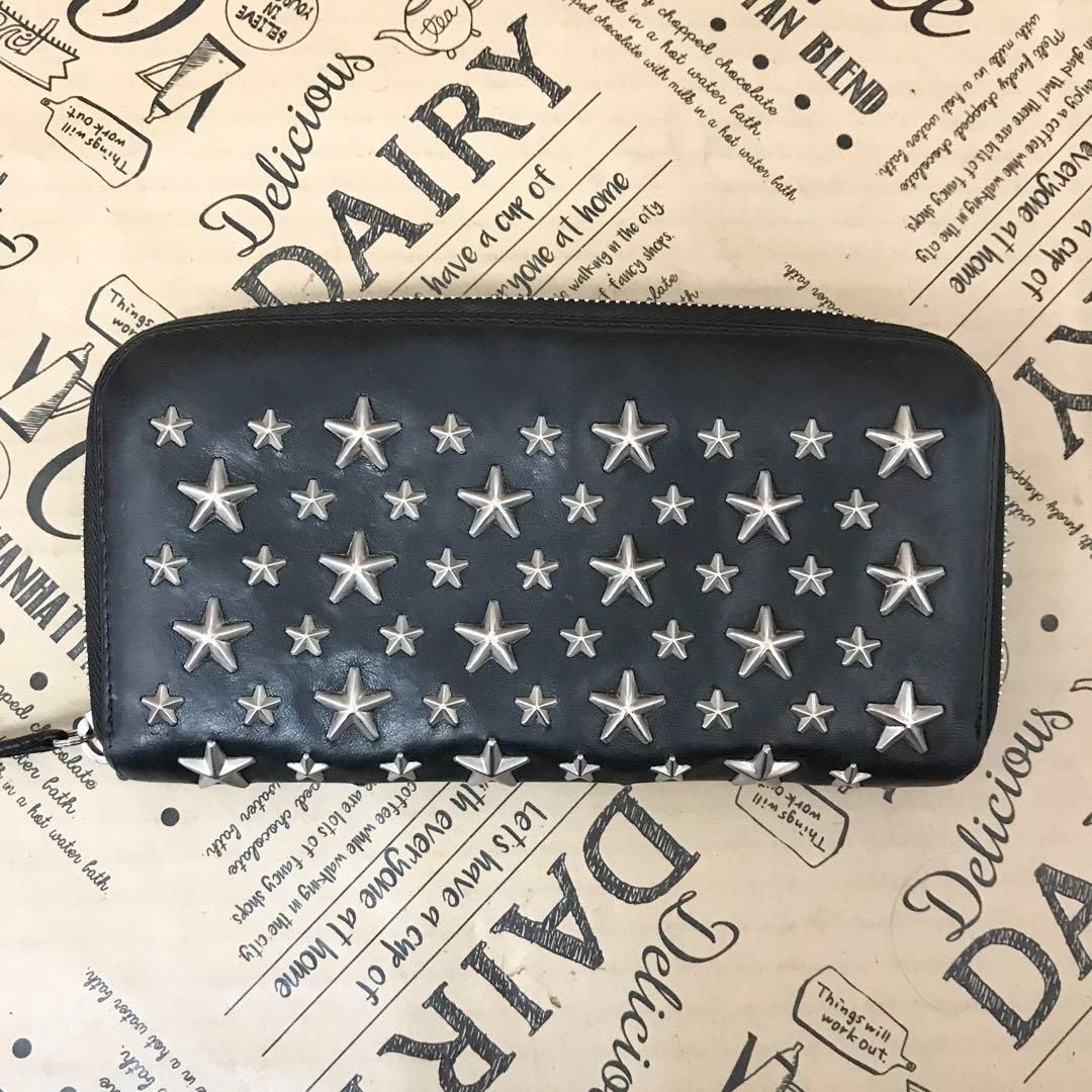 ジミーチュウ 長財布 スタースタッズ レザー ブラック ラウンド FS698