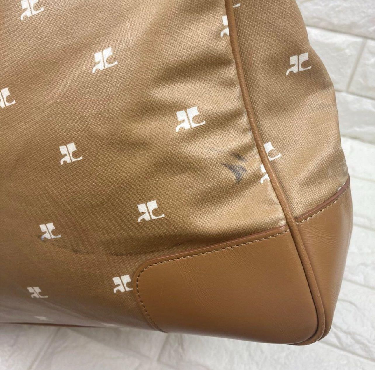 希少レア courreges クレージュ ハンドバッグ 総ロゴ ベージュ