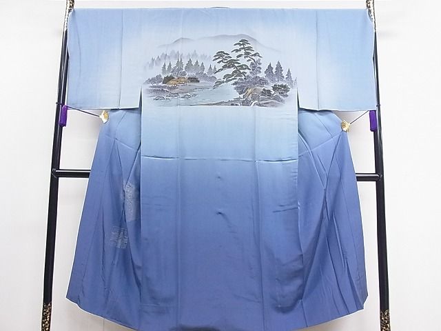 平和屋1男性　長襦袢　袷仕立て　風景文　暈し染め　逸品　CAAA6467ap
