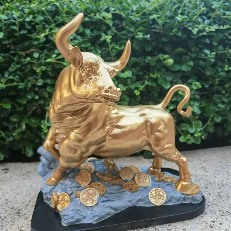 ツナマヨ　　【縁起物】　金の牛 新品未使用オブジェ 牛 雄牛 風水 お金の装飾 樹脂製 インスピ