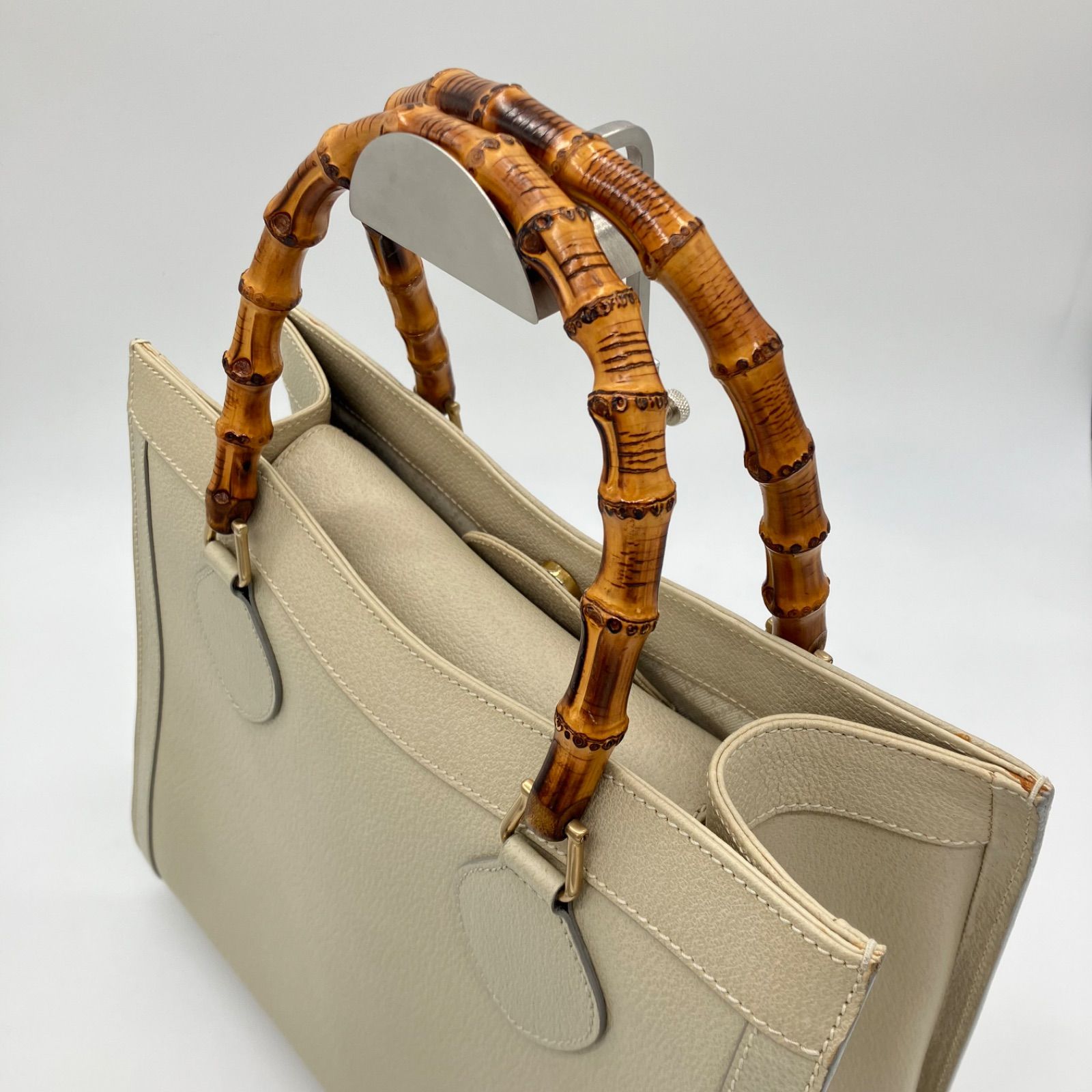 美品] GUCCI グッチ ダイアナ バンブー アイボリー ハンドバッグ 