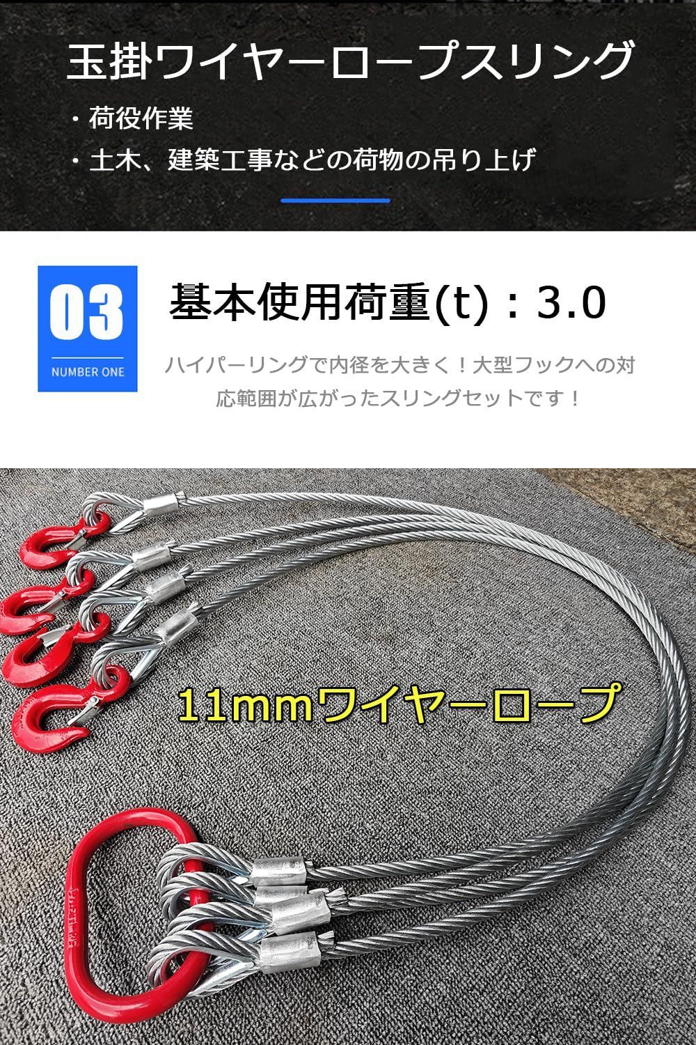 編み込みワイヤー JIS黒(O/O) 6mm（2分）x2.5m 玉掛けワイヤーロープ 2本組 フレミッシュ 玉掛ワイヤー : 1240060250-2  : モノツール - 通販 - Yahoo!ショッピング