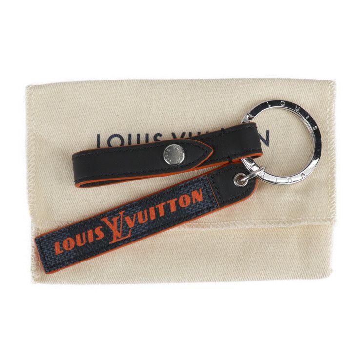 LOUIS VUITTON ルイ ヴィトン  ポルト クレ ベルトタブ キーホルダー M67776 ダミエコバルト レザー  ネイビー ブラック オレンジ シルバー金具  キーリング バッグチャーム ビトン 【本物保証】状態コンディション総合