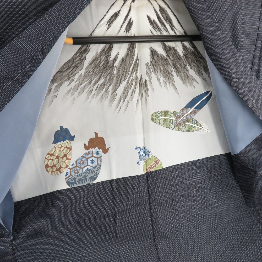 男着物 大島紬 亀甲 アンサンブル 袷 紺色 正絹 男性用きもの