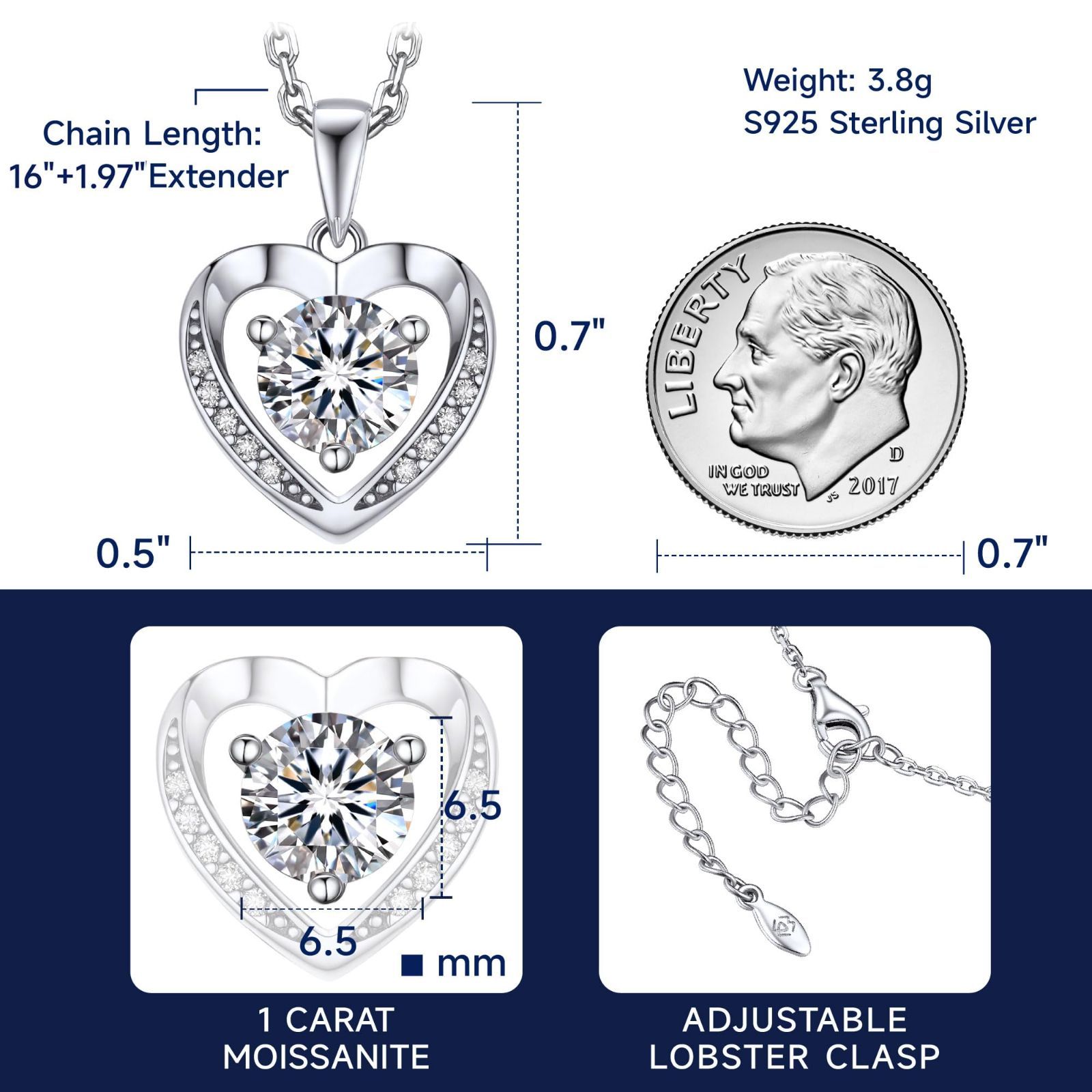 結婚記念日 ブランド レディース プレゼント ペンダント ネックレス シルバー925 プレゼント女性 モアサナイトネックレス カラット 1 ハート MomentWish