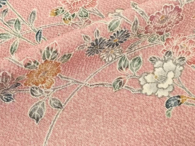 平和屋着物▽小紋 反物 着尺 草花文 正絹 逸品 未使用