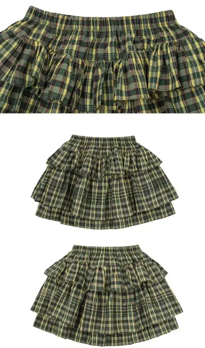 NOCONTENT フリル ティアード チェック スカート 緑