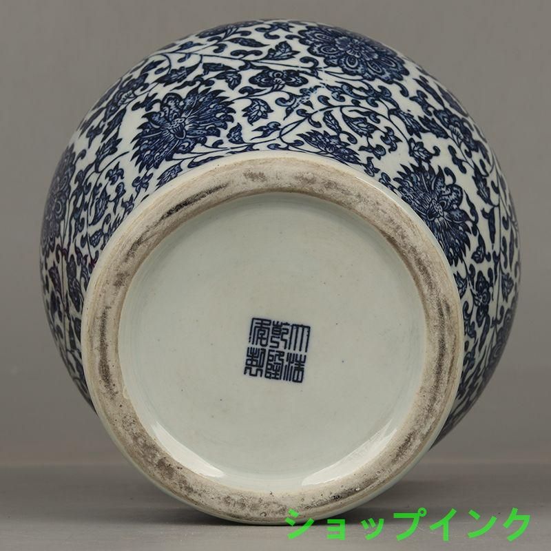 青花纏枝蓮紋将軍壺 景徳鎮 陶磁器 装飾品 現代工芸品 美術品