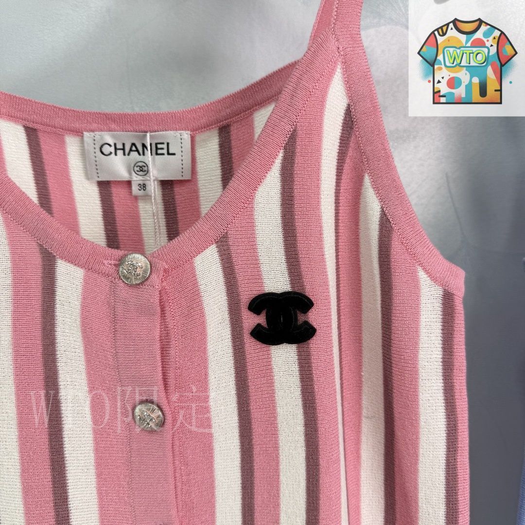 今日特価】Chanel 2025 ストライプ ニット カミソールベスト-2