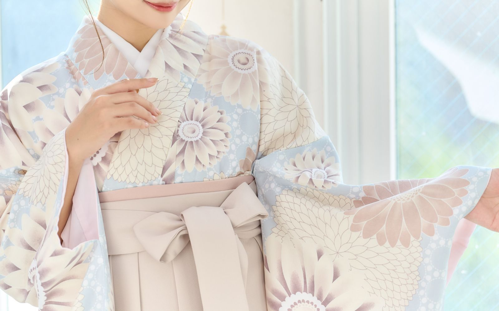 袴3点セット 卒業式 小学生 から 大学生 SS S M L LL 謝恩会 水色 ベージュ 清楚 二尺袖着物 下帯 袴 はかま 華やか かわいい 袴セット セット LBJ