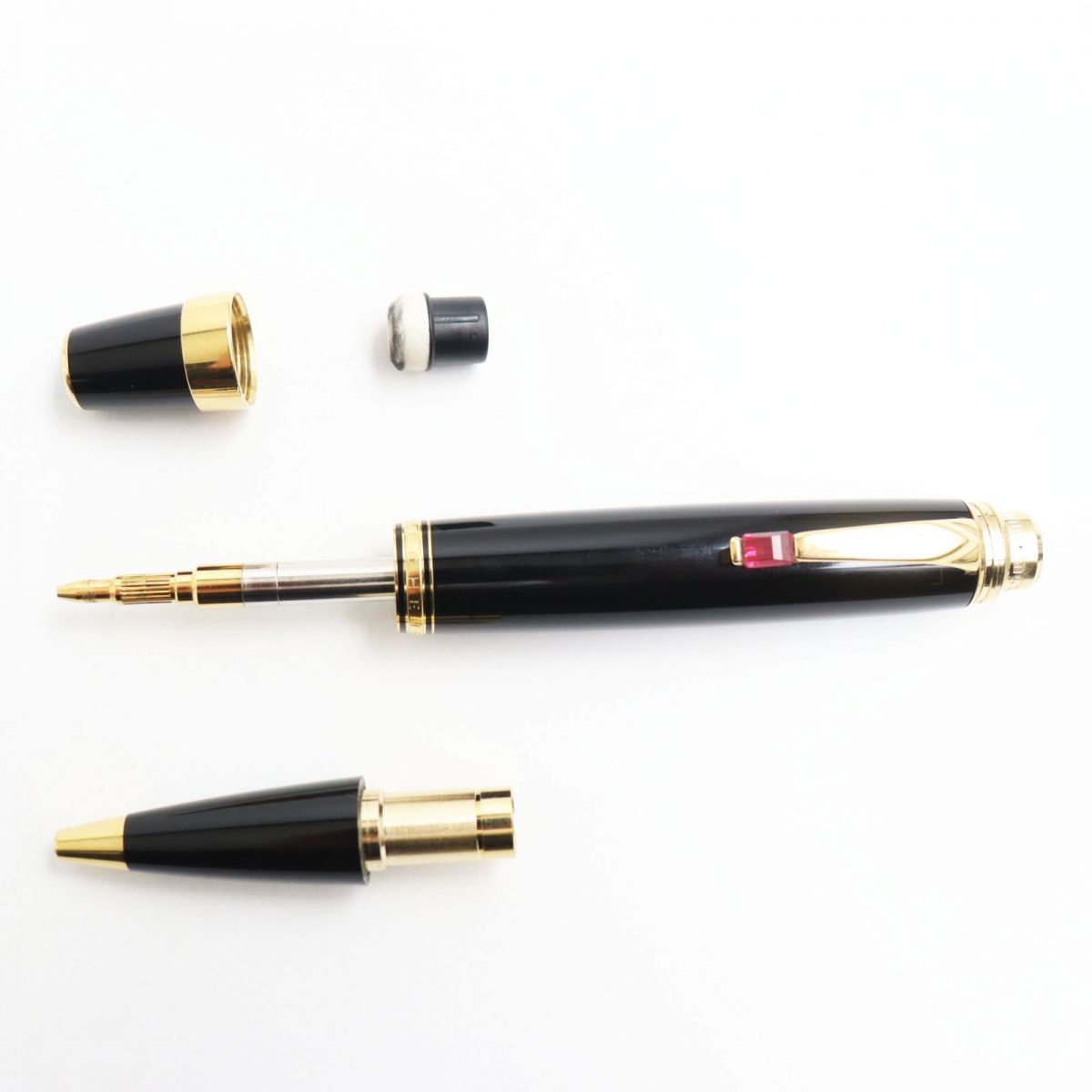 良品●MONTBLANC モンブラン ボエム ルージュ/カラーストーン ホワイトスター ツイスト式 シャープペンシル ブラック×ゴールド 筆記確認  ◎q07-st30220-371