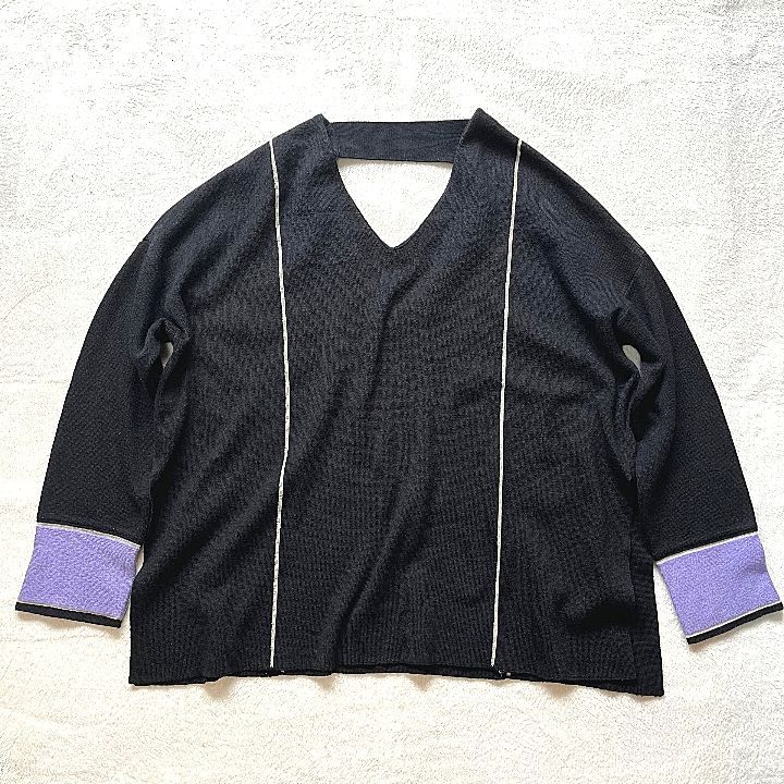 TAN タン V/N LINE PO Ｖネック プルオーバー ニット 黒×紫
