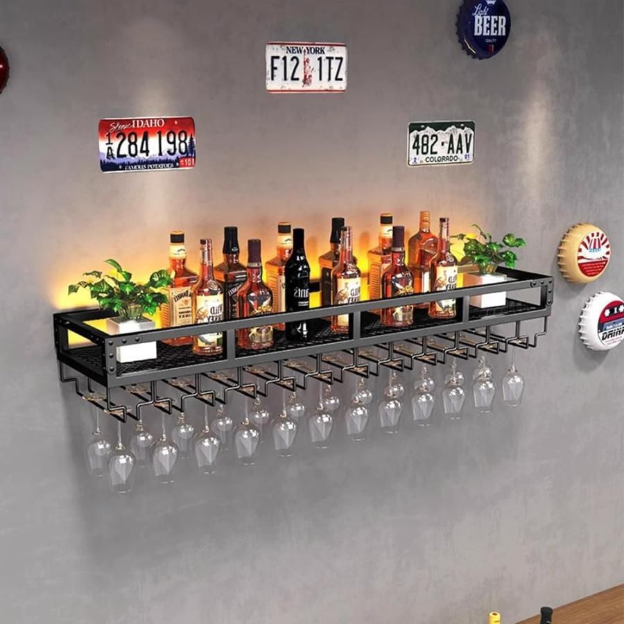 酒棚 ワインセラー ボトルスタンド 赤ワイン収納 おしゃれラック ワイン保存ワインバーキャビネット 壁掛け ワイングラスホルダー付き キッ