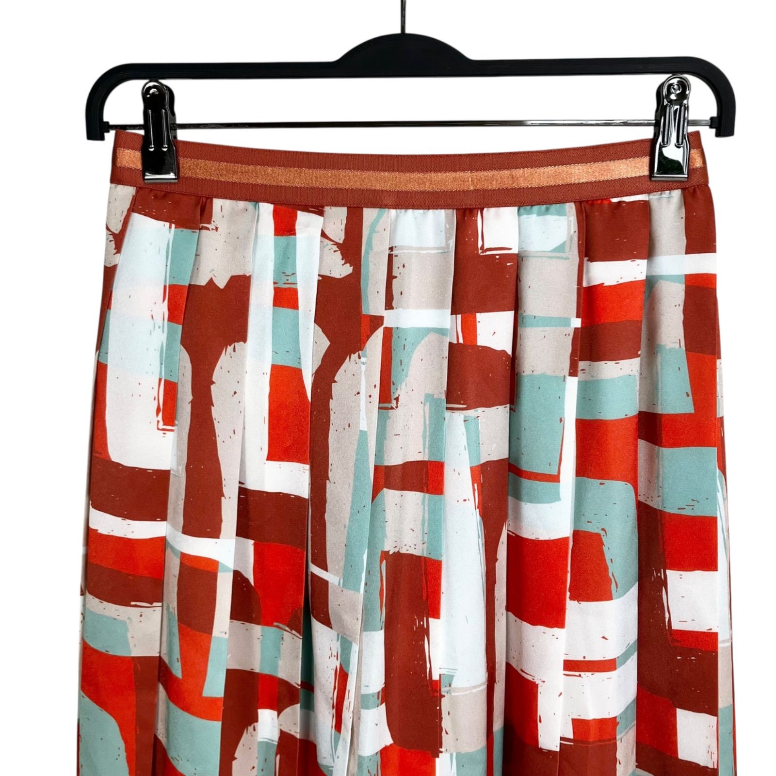 ANAYI スクエア幾何プリントプリーツスカート ３８ オレンジ 2025SS スカート 幾何プリント プリーツ 総柄 ロングスカート 102417-11-180