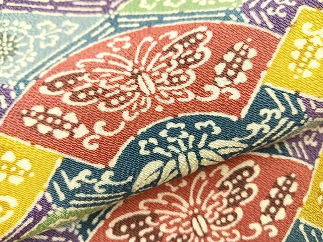 平和屋着物■上質な小紋　色紙花蝶文　鬼しぼ縮緬　逸品　未使用　BAAJ1566yt 平和屋着物□上質な小紋 型染め 枝花文 鬼しぼ縮緬 正絹