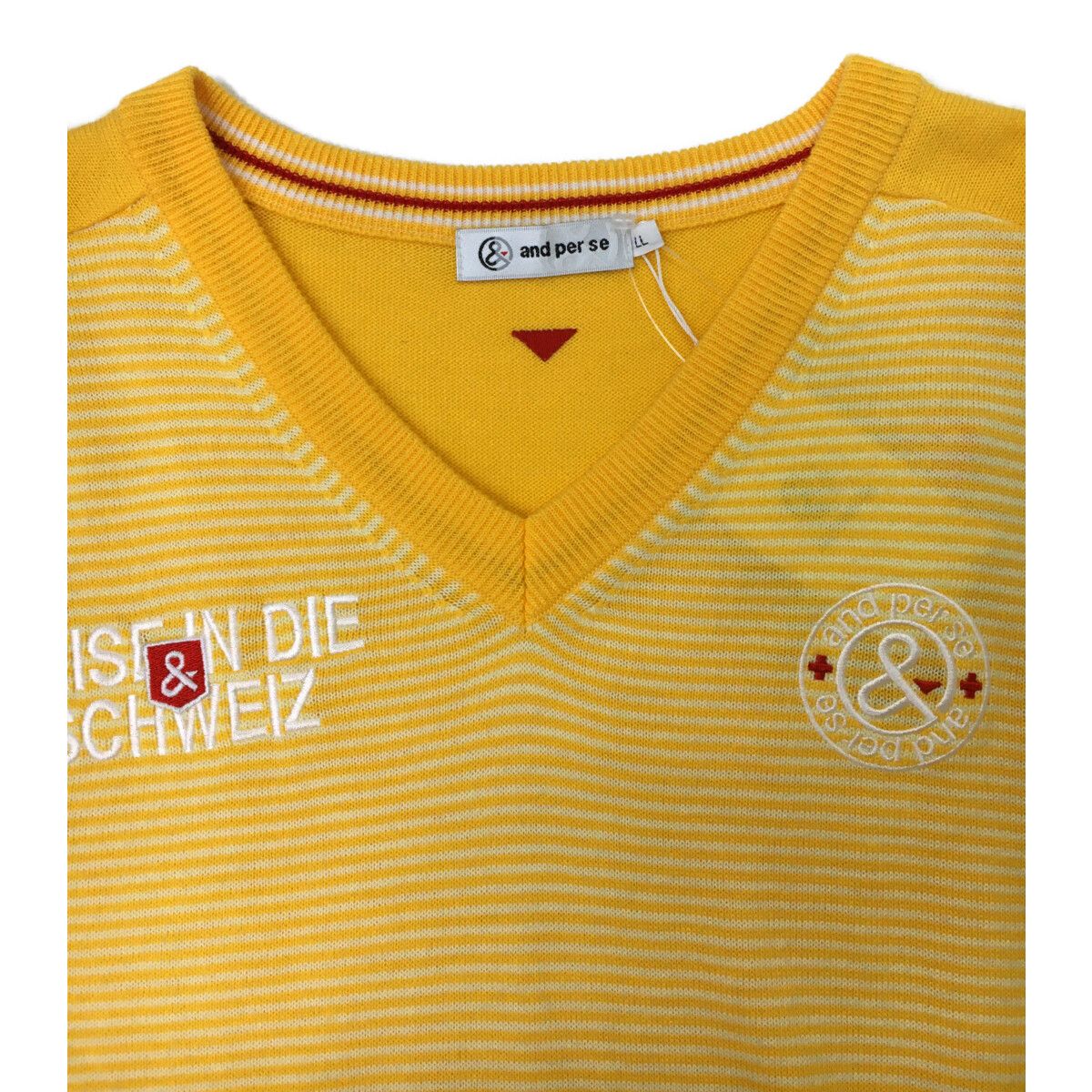 AND PER SE アンパスィ Vネックニットセーター ホワイト系 M ゴルフ