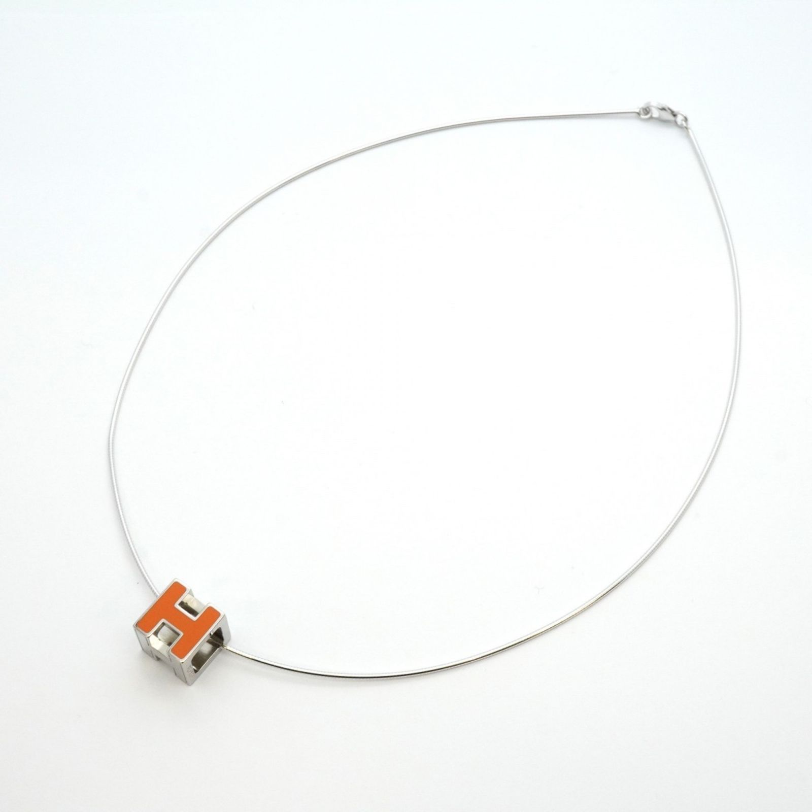 HERMES Hキューブ ネックレス オレンジ シルバー