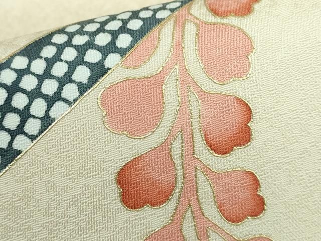 平和屋本店□極上 岡重謹製 太鼓柄袋帯 紅染 垣に藤 金彩 証紙・紙タグ