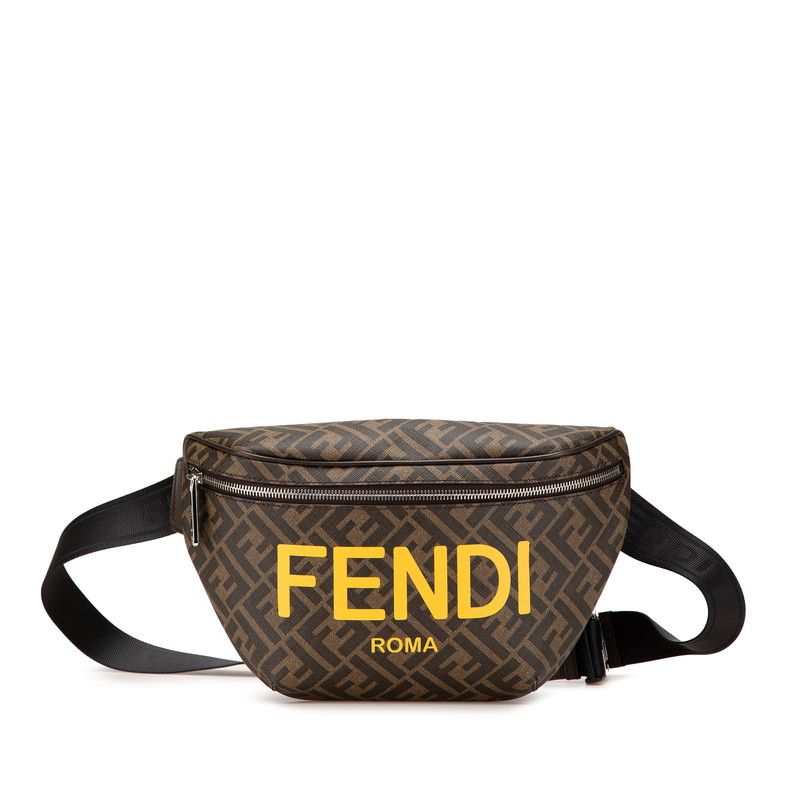 フェンディ ズッカ ボディバッグ ウエストバッグ 7VA562 ブラウン イエロー PVC レザー メンズ FENDI 1-0198218