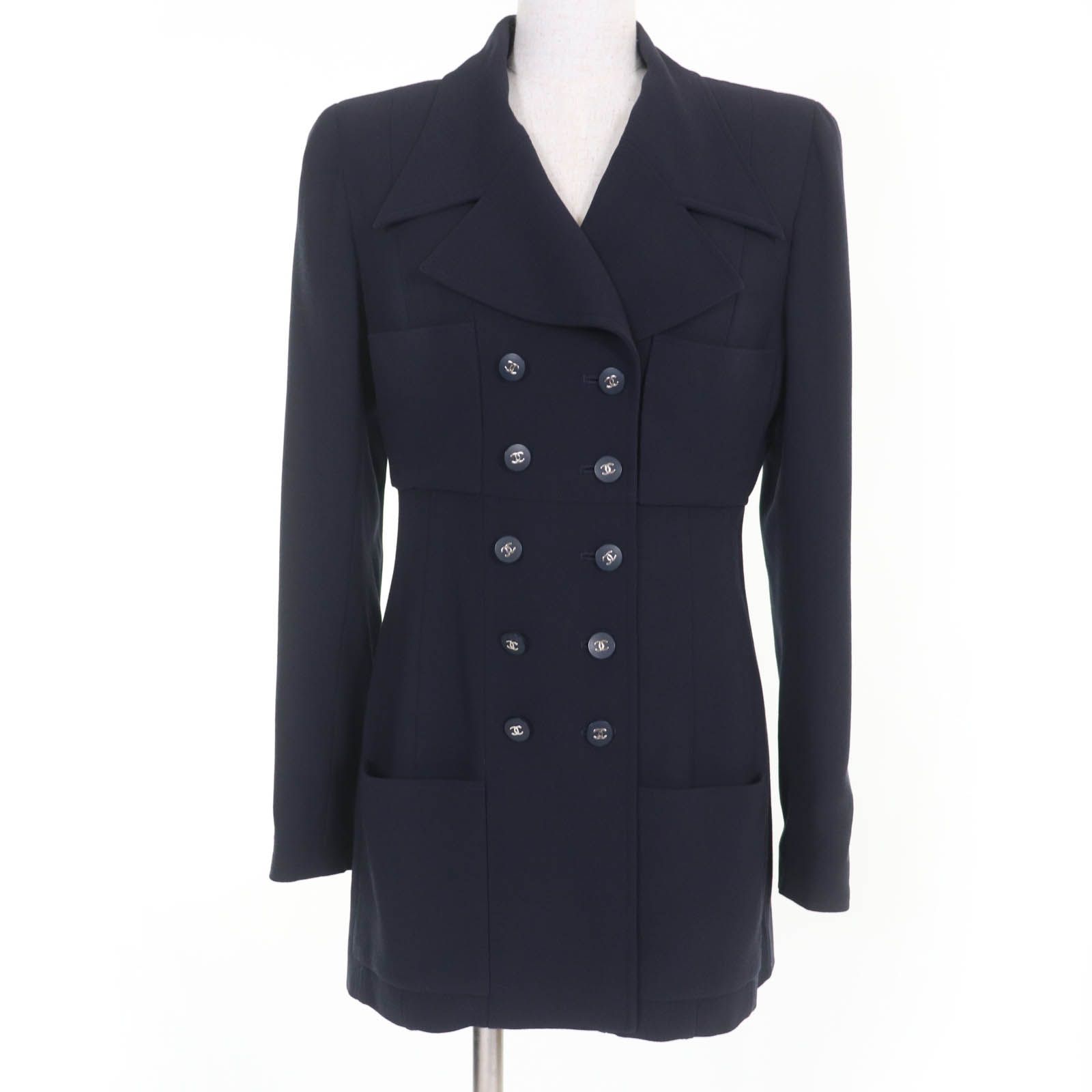 CHANEL シャネル ヴィンテージ 96P P06434V02954 ウール100％ ココマークボタン ジャケット ダークネイビー 38 フランス製 レディース