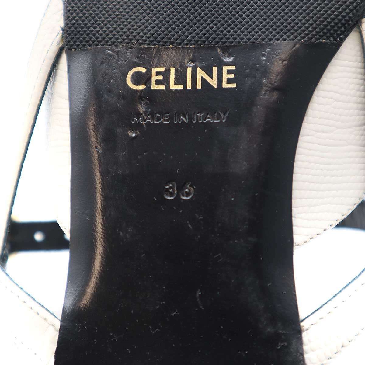 CELINE セリーヌ エンボス ストラップミュールサンダル ホワイト 36  