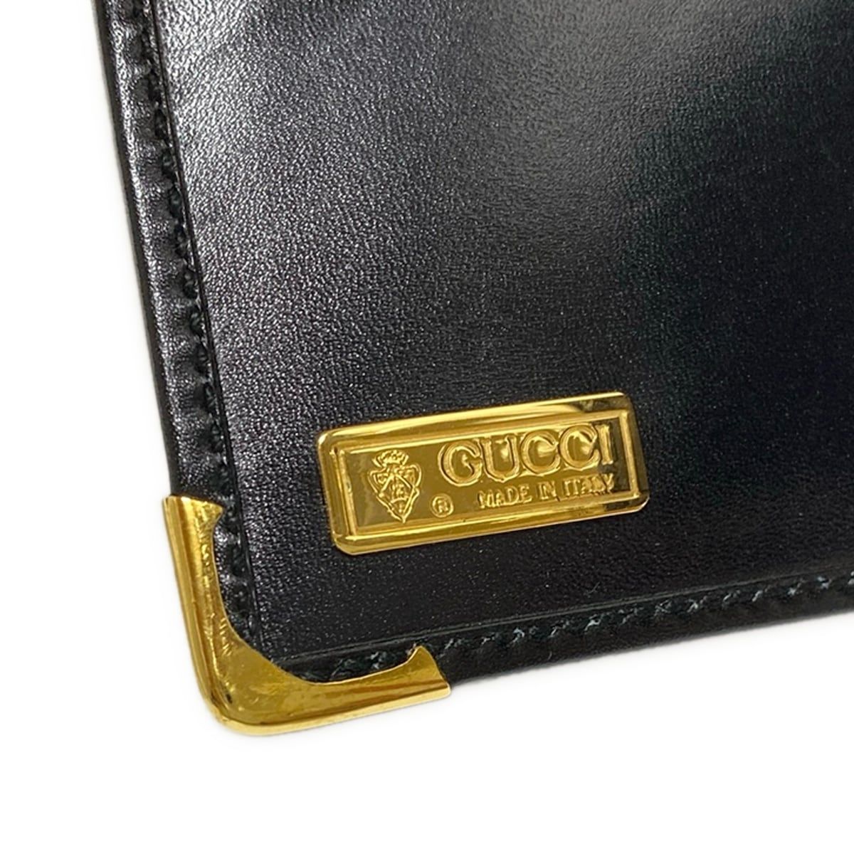 GUCCI グッチ 二つ折り財布 レザー ゴールドロゴ ブラック GUCCI(グッチ) 2つ折り財布 オールドグッチ 黒×ゴールド レザー