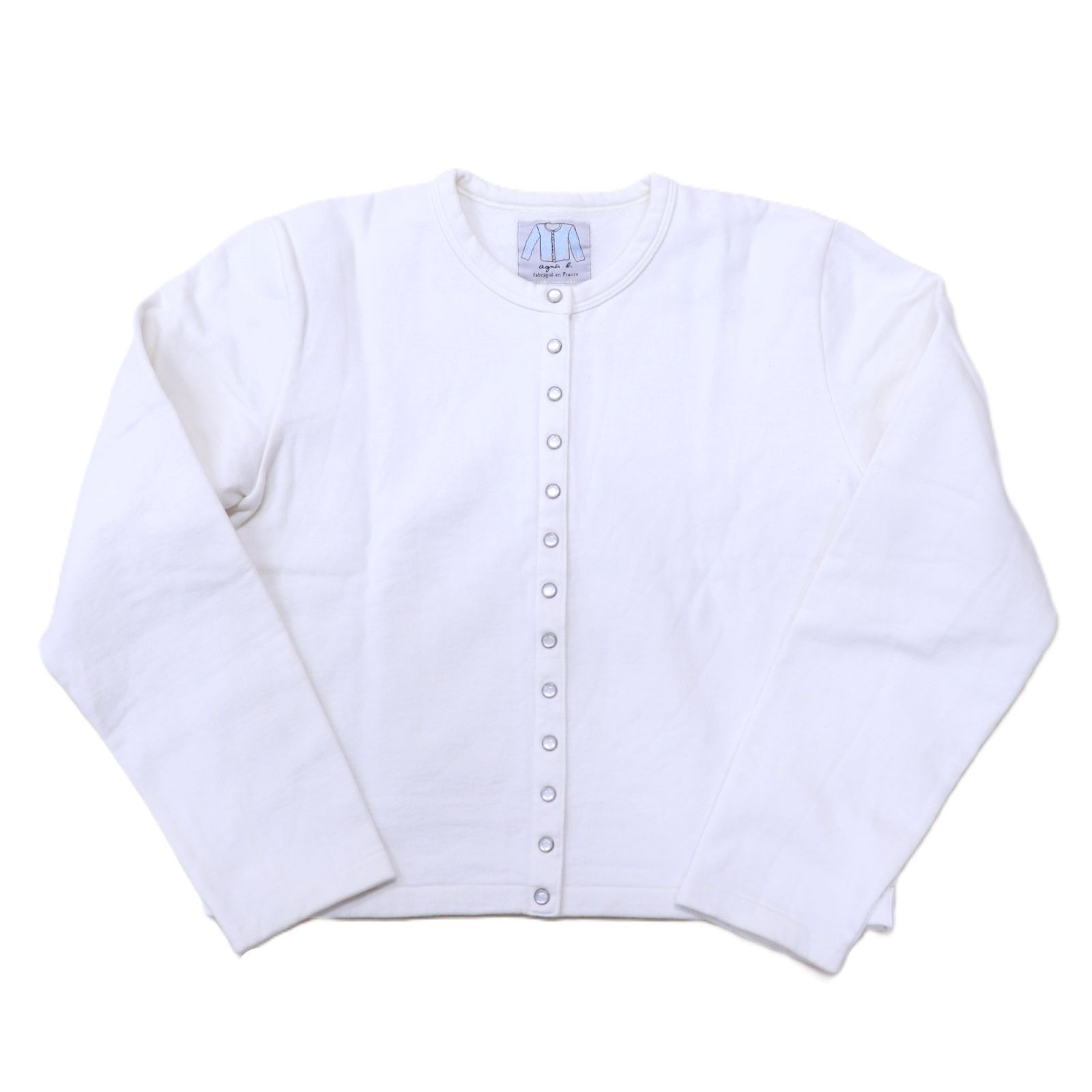 アニエスベー　スウェットスナップカーディガン　ホワイト　フランス製　3 Cardigan Pressions - agnès b.｜アニエスベー公式オンライン