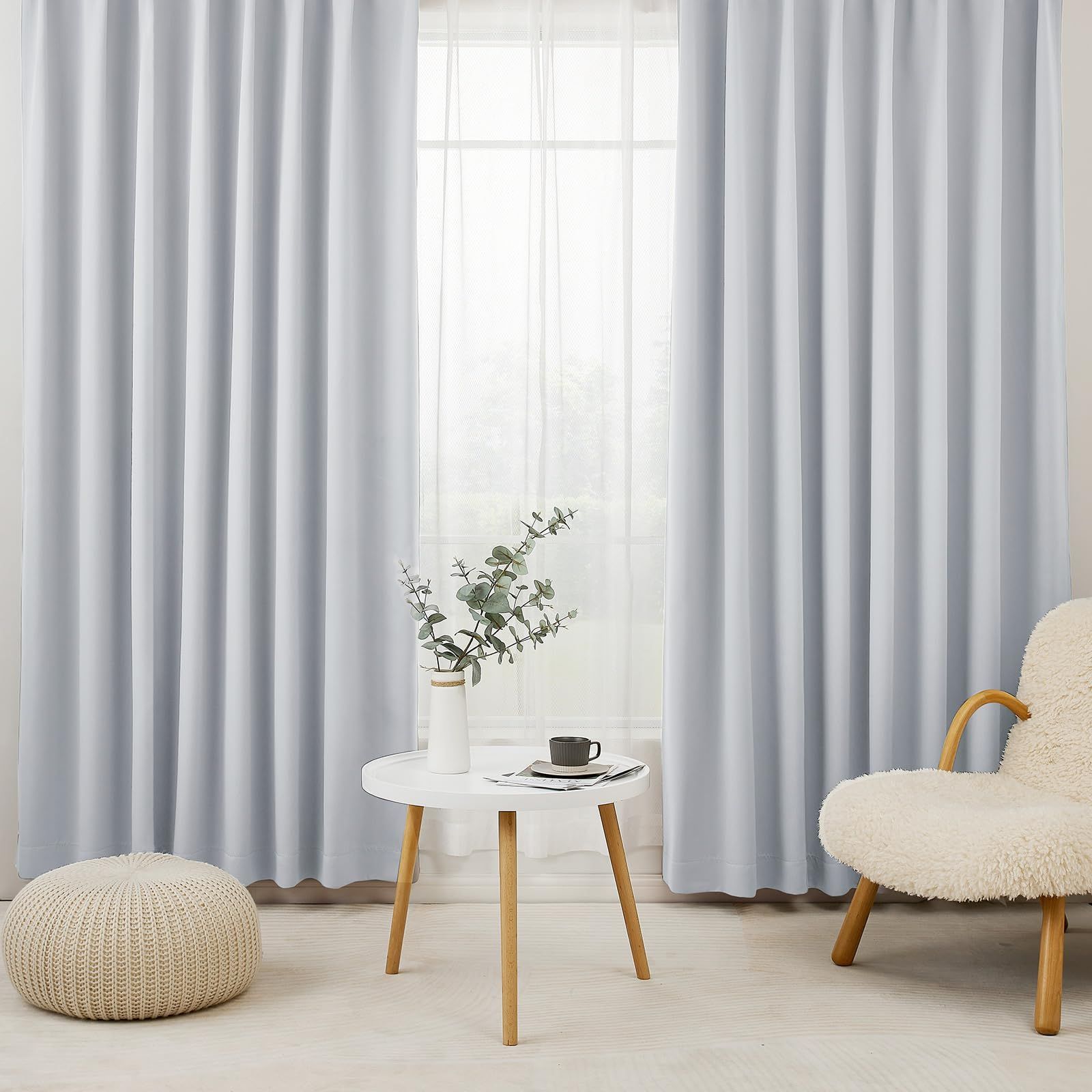 Color アイスグレー_Size 丈220 cm x 幅100 cm 4枚組 Hansleep カーテン 1級遮光 4枚セット 幅100cm丈220cm アイスグレー 断熱 防寒 防音 省エネ 厚手 無地 おしゃれ 洗える リビング用 カーテン2枚 レ