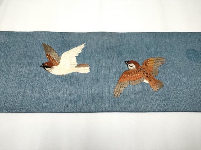 平和屋本店□極上 アンティーク 大正ロマン 九寸名古屋帯 総手刺繍 雀