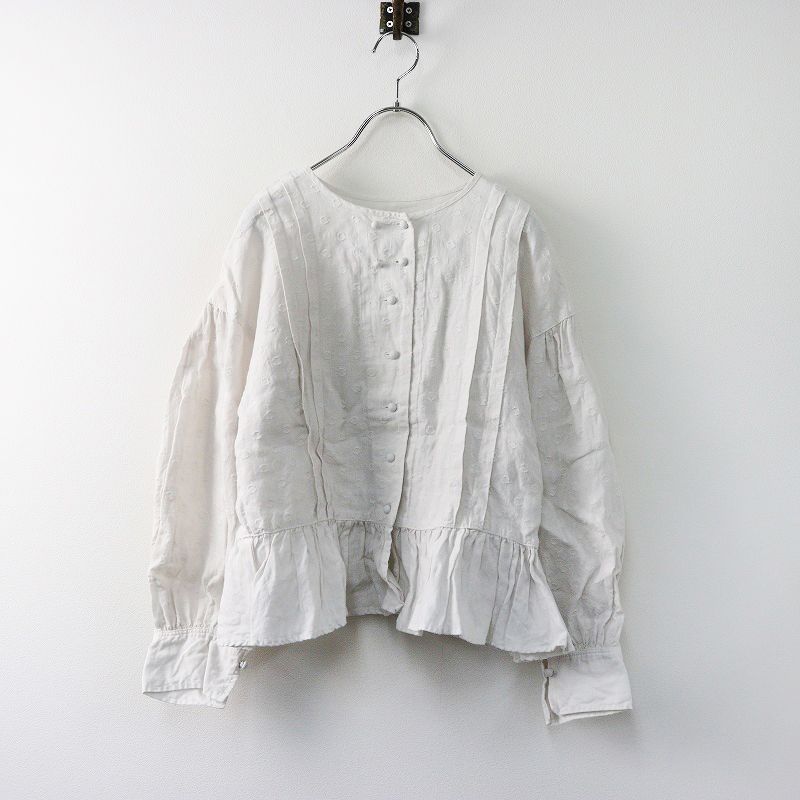 2024AW ネストローブ nest Robe リネンドットジャガードブラウス F/オフホワイト トップス カットソー シャツ ギャザー【2400014274677】