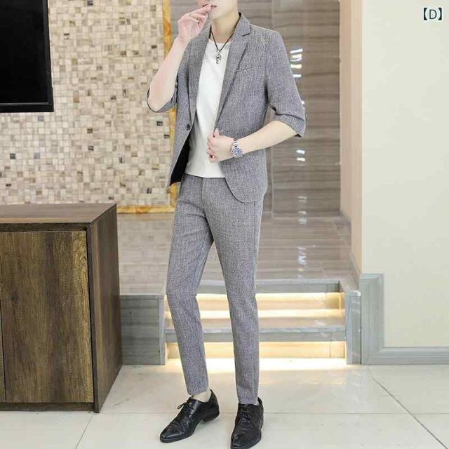 種類18：L/E：ダークグレーセット メンズ ファッション 服 男性用 オシャレ シンプル 大人 かっこいい ストリート スーツ 薄手 カジュアル チェック柄 ミドルスリーブススーツ ジャケット ス