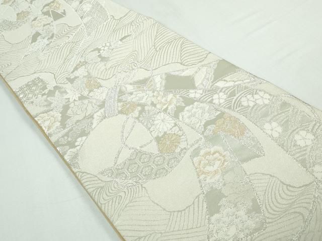 花美人着物□六通柄袋帯 唐織 正倉院鳳凰花文 銀糸