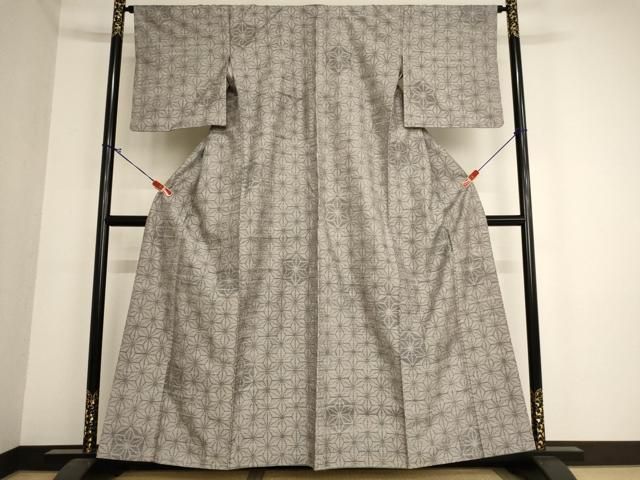 平和屋着物▽上質な紬　単衣　麻の葉文　正絹　逸品　CAAW1392xi 平和屋着物▽上質な紬 単衣 麻の葉文 正絹 逸品 CAAW1392xi