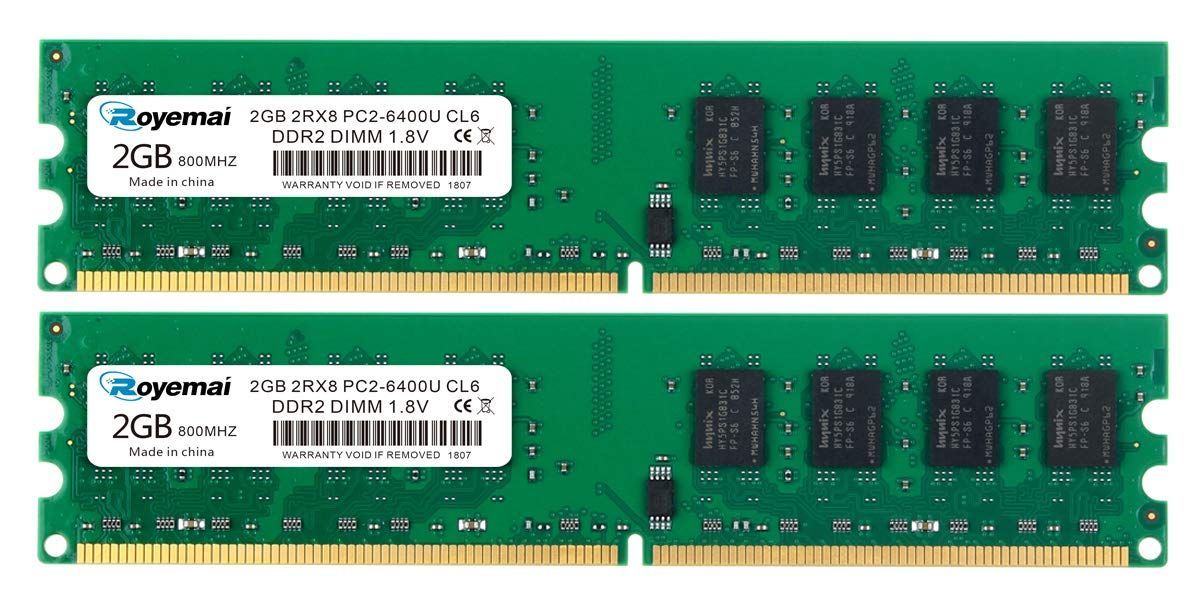 Kit RAM 4GB DDR2-800 PC2-6400 – 4x1GB Non-ECC – Pour PC Anciens – Neuf