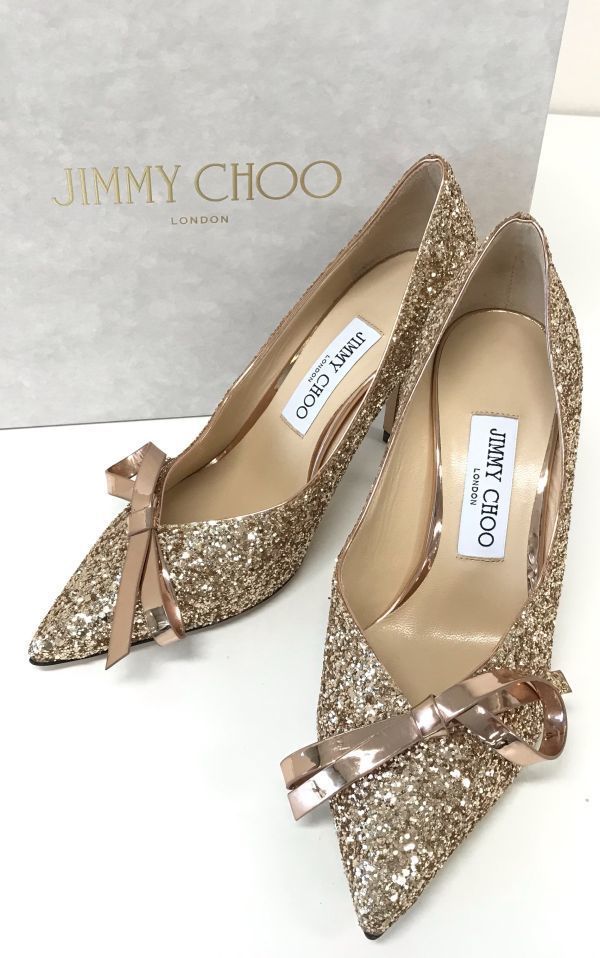 JIMMYCHOO・レア】グリッターパンプスAGNES85アンティークゴールド-