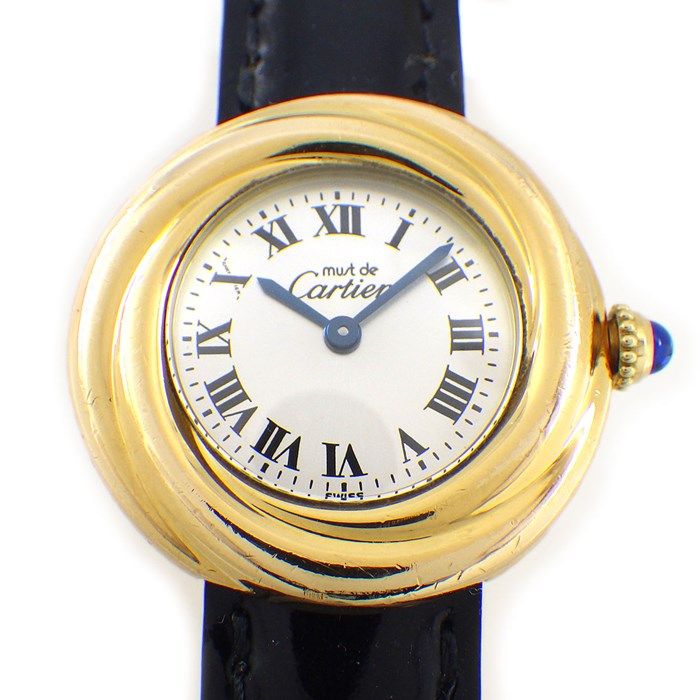 カルティエ Cartier 腕時計 マスト トリニティ ヴェルメイユ W1010644 ローマン インデックス シルバー文字盤 革 SV925 GP クオーツアナログ