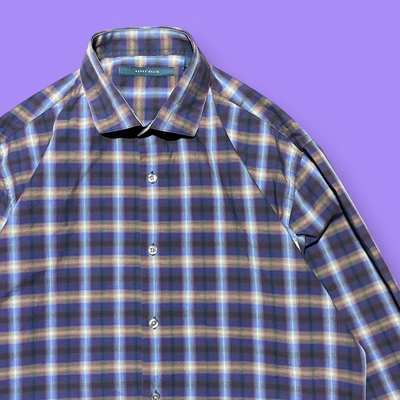 Perry Ellis チェック柄長袖シャツ M 1990's 