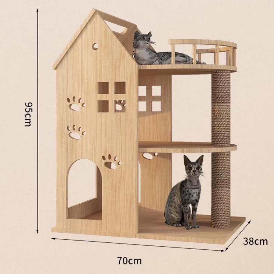 キャットタワー 木製 猫タワー 木製 突っ張り 大型猫用 多頭飼い