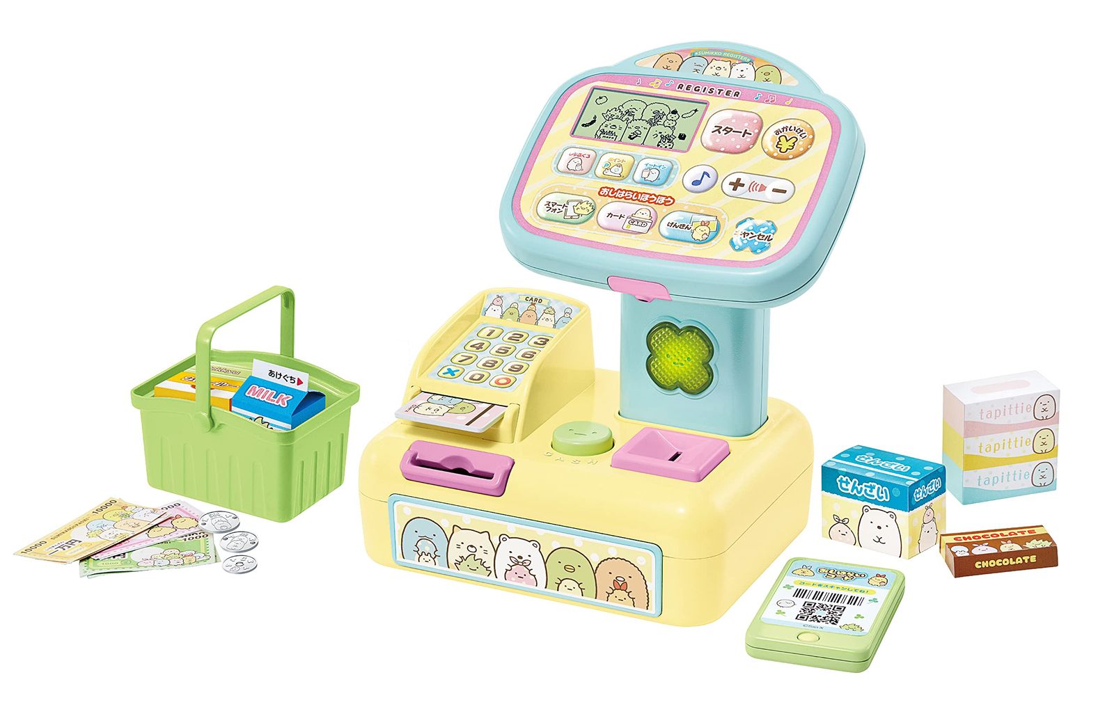 アガツマ すみっコぐらし ピピッとスキャンでおかいもの! すみっコセルフレジスター 本体×1、お札×10、かご×1、シールシート×2 【日本おもちゃ大賞2022 ベーシック・トイ部門 大賞】3歳か