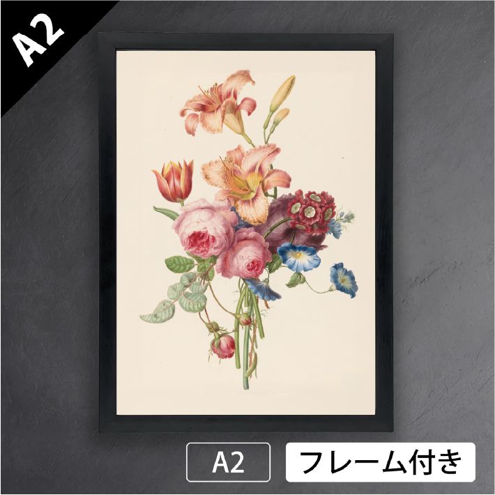 ヘンリエッテ ゲルトリューダ クニップ Bouquet-01 オランダ国立美術館 19世紀前半 植物画家 花 ブーケ ボタニカルアート グラフィック ポスターA2 マット紙 フレーム付 IN